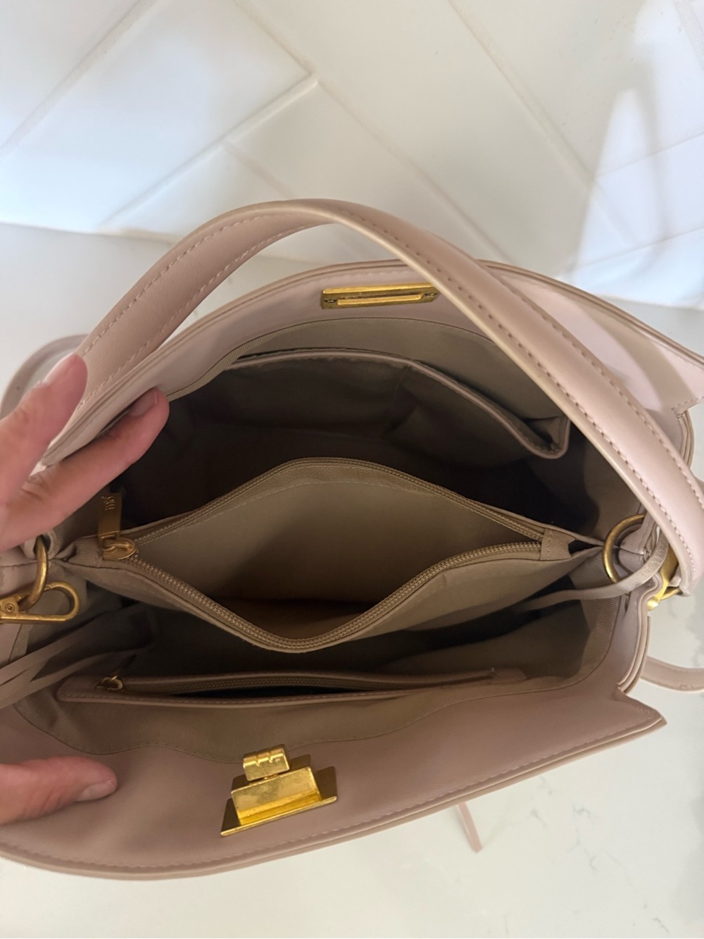 Melie Bianco Blush Fringe Crossbody Bag with Gold Hardware - Picture 5 of 5